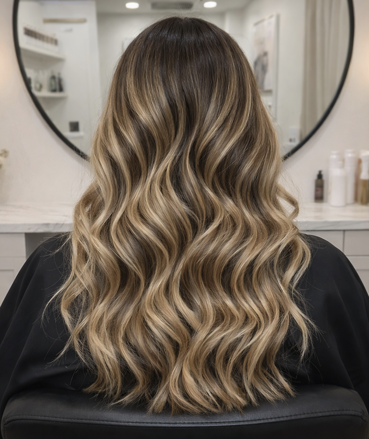 Beautiful balayage on brunette waves